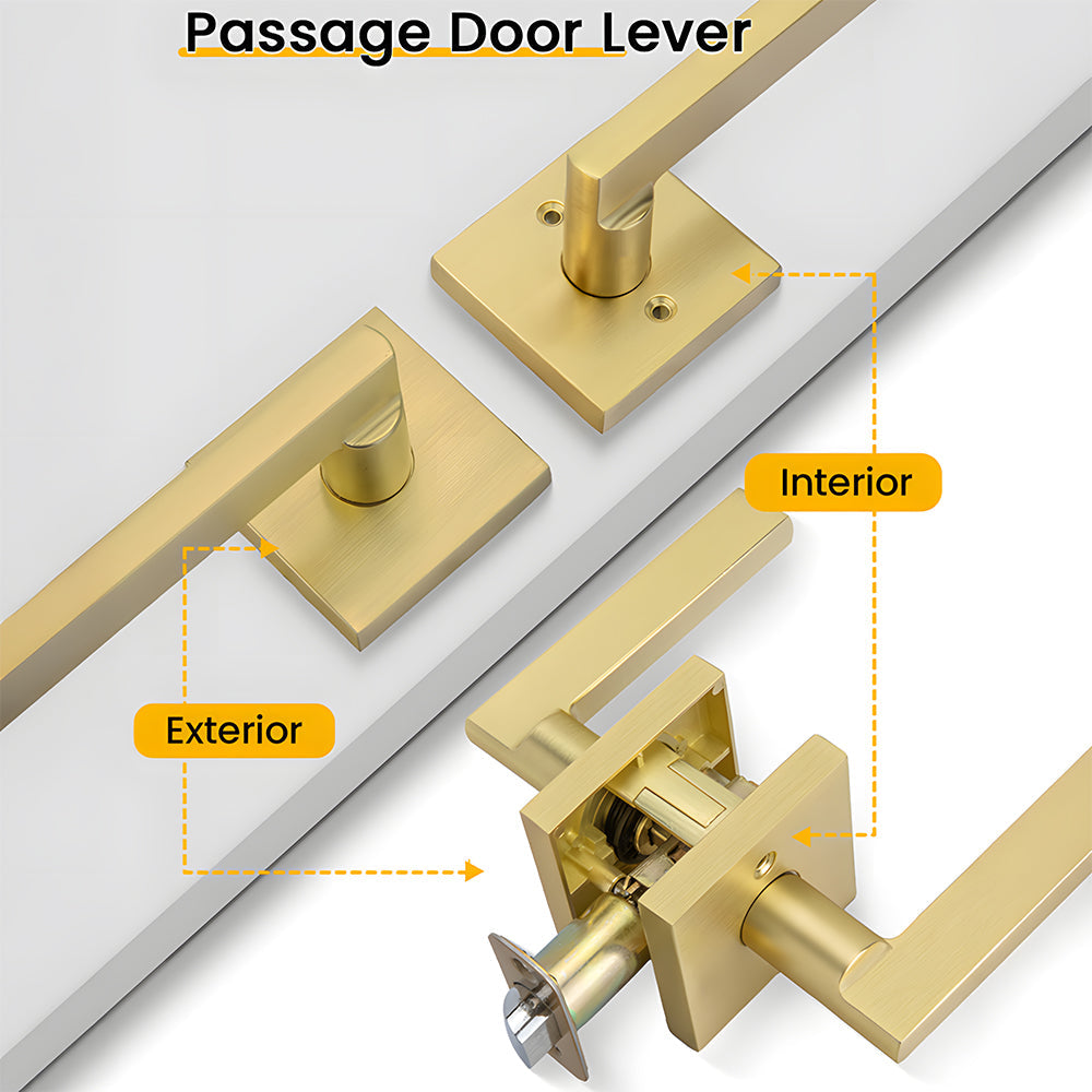 The Horizon Series | Architectural Zinc Interior Door Lever, Brushed Gold Finish