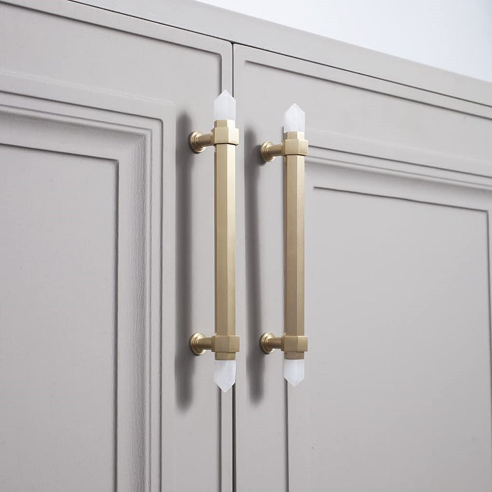 The Prism Collection | Natural Crystal & Solid Brass Hexagonal Pull