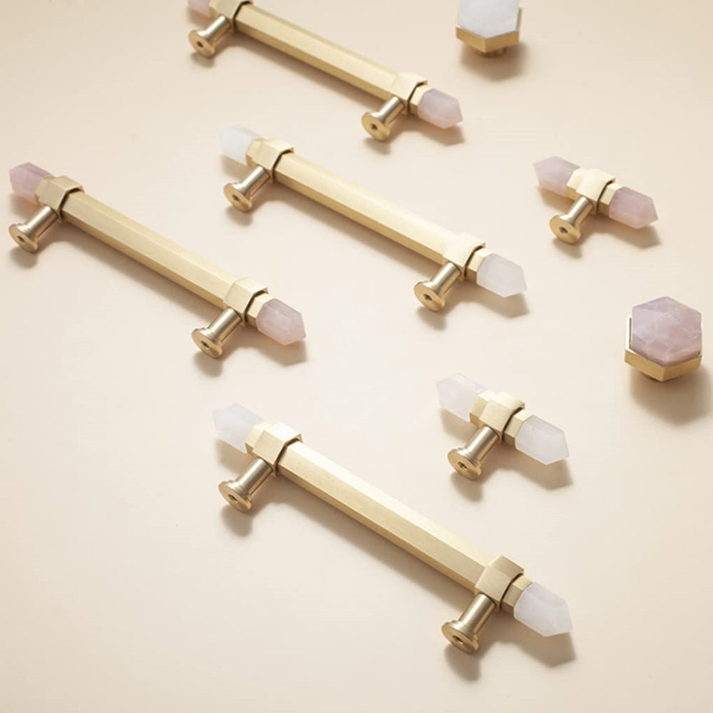 The Prism Collection | Natural Crystal & Solid Brass Hexagonal Pull