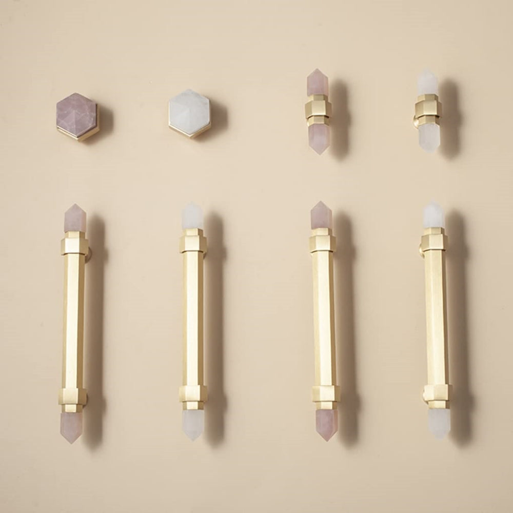 The Prism Collection | Natural Crystal & Solid Brass Hexagonal Pull