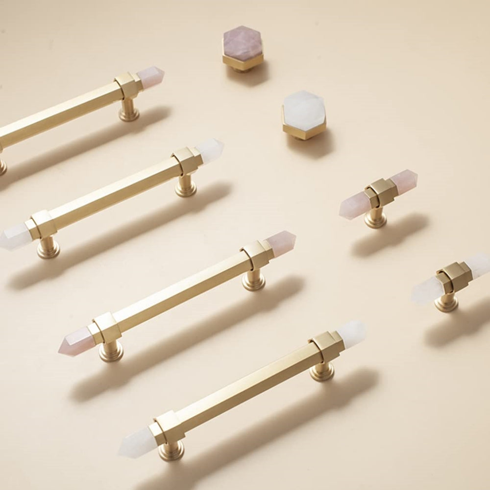 The Prism Collection | Natural Crystal & Solid Brass Hexagonal Pull