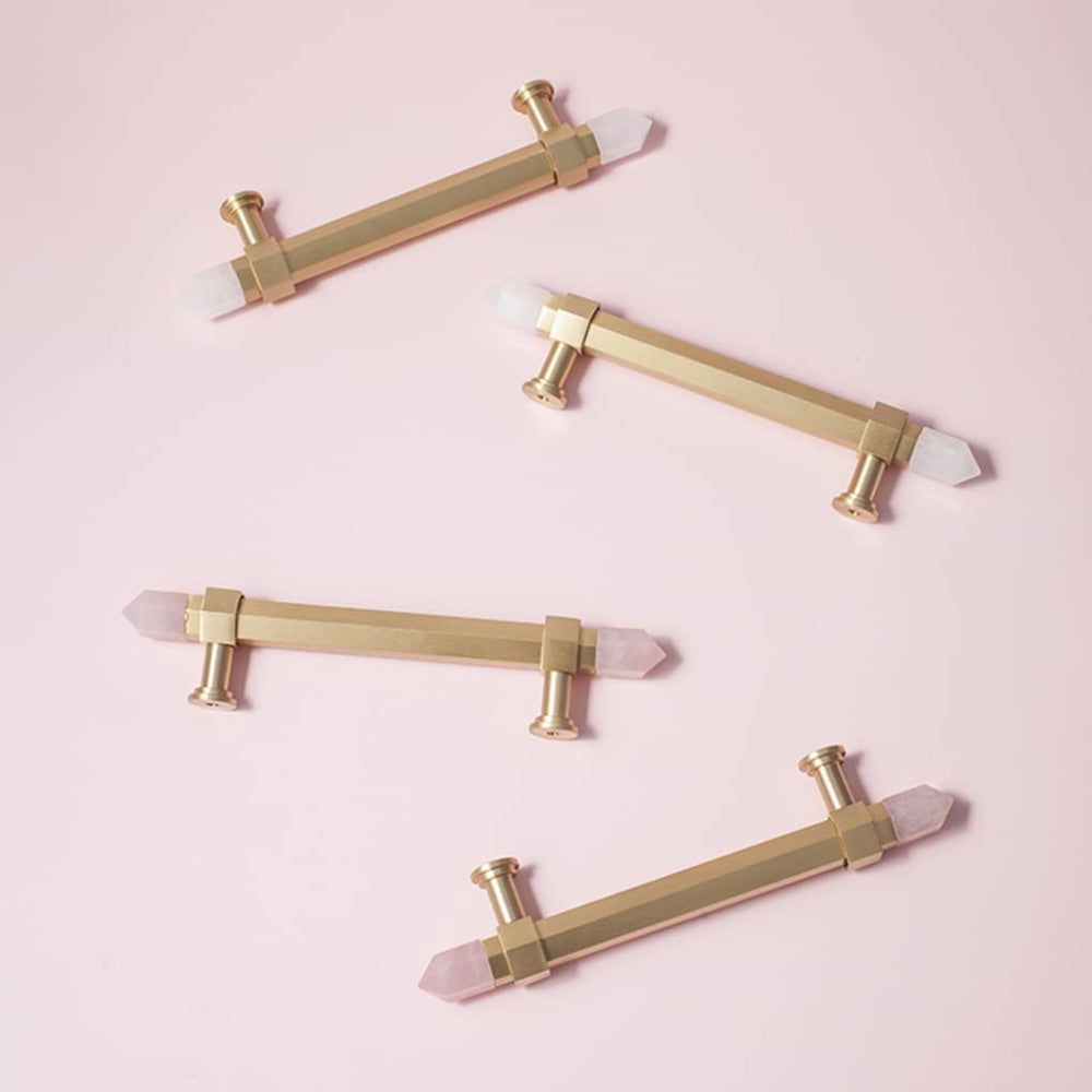 The Prism Collection | Natural Crystal & Solid Brass Hexagonal Pull