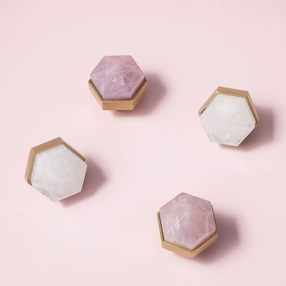 The Prism Collection | Natural Crystal & Solid Brass Hexagonal Pull