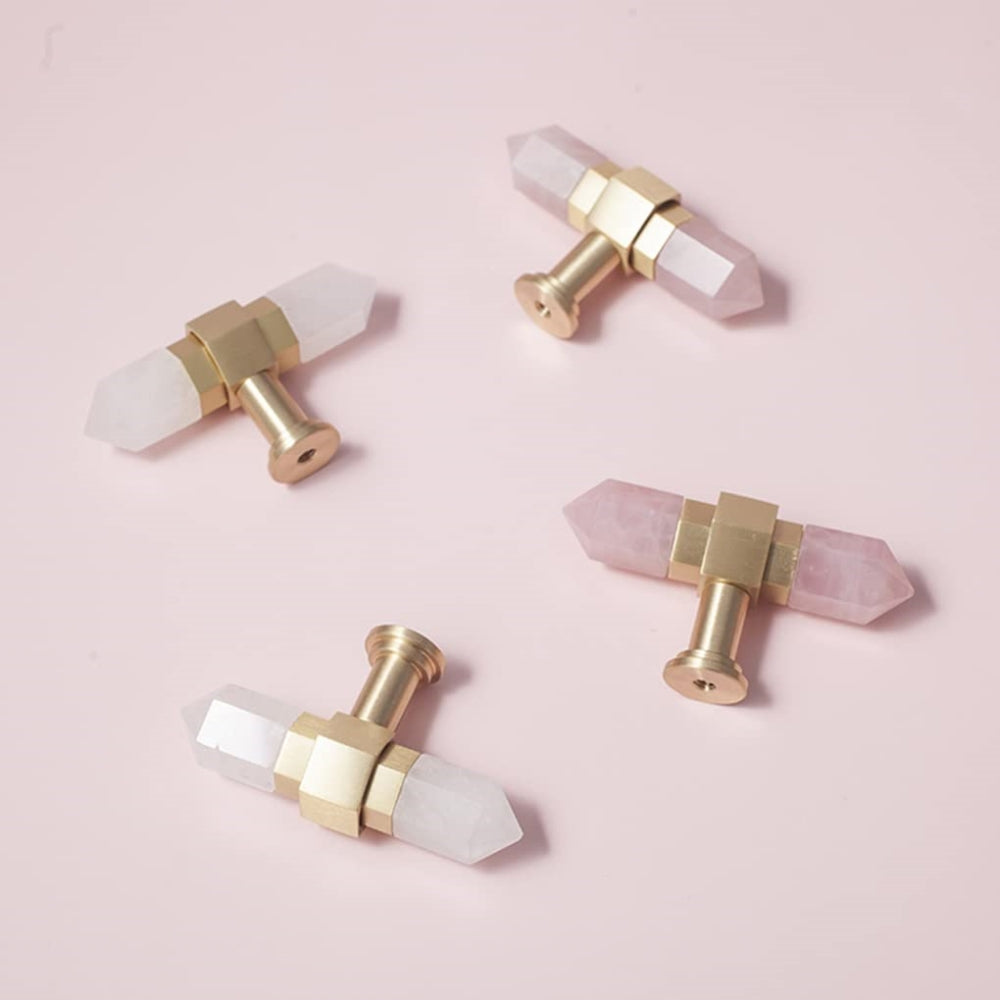 The Prism Collection | Natural Crystal & Solid Brass Hexagonal Pull